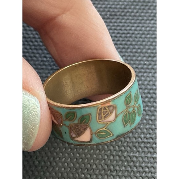 vintage cloisonné enamel ring Size 7 Estate Costume Jewelry - Picture 2 of 5